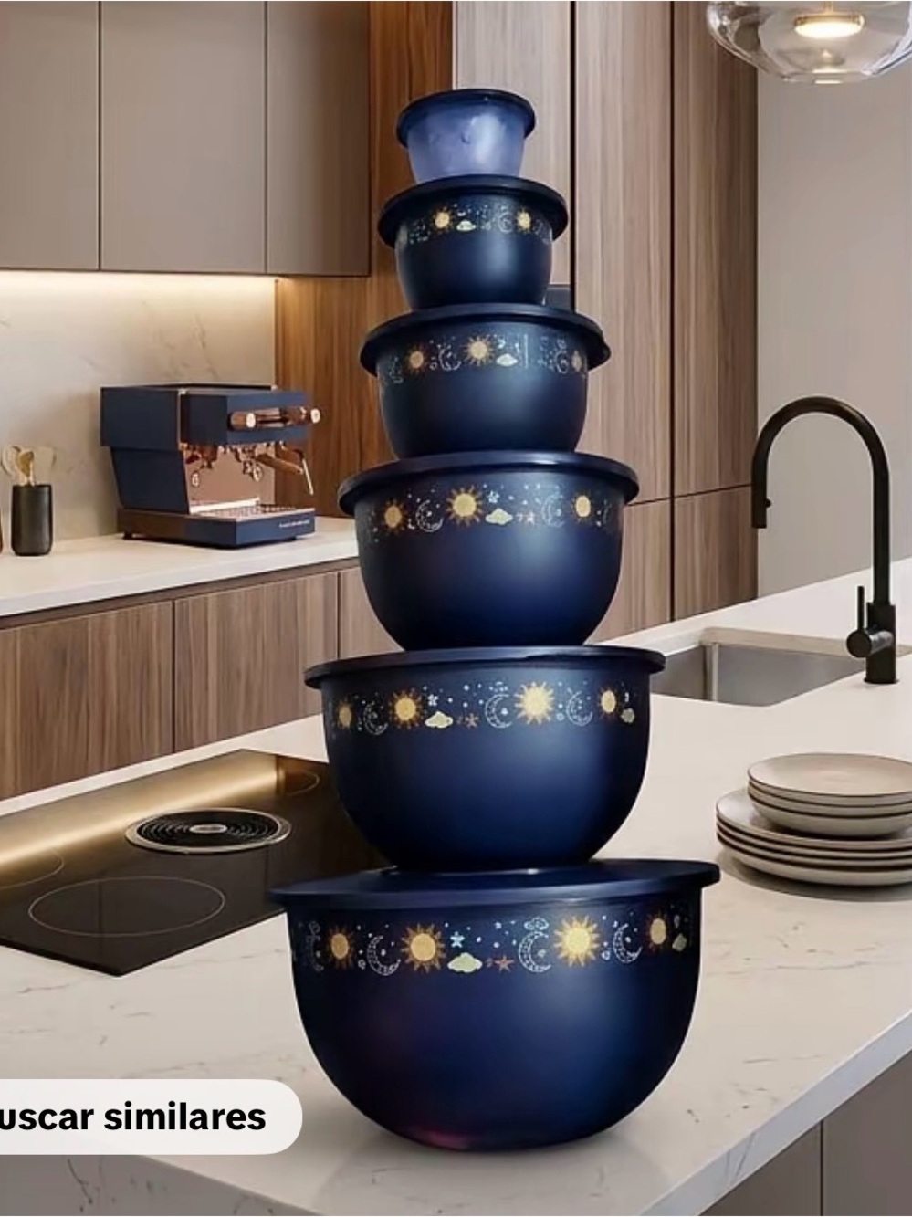 Tupperware Blue Sun & Moon Nesting Mixing Bowl Set Murano